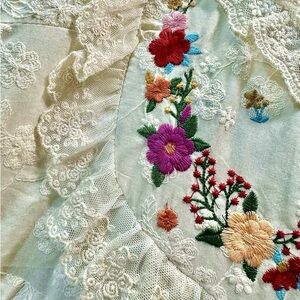 Unbleached Cotton Embroidered Dress, Summer Short Sleeve, Fits 90–160 lbs